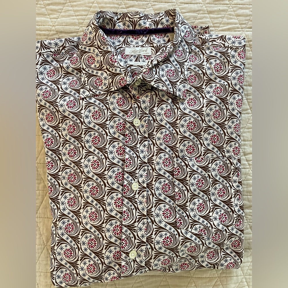 Hartford‎ Slim Fit Printed Lightweight Cotton Spread Collar Sport Shirt Size XXL